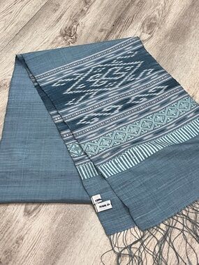 Handwoven Blue Ikat textile 100% silk runner or scarf